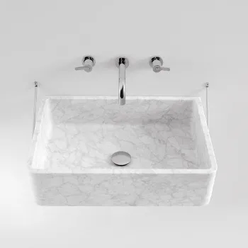 Раковина Agape Carrara 63х40х16, без отв., прямоугольная, с доп. креплением, мрамор Carrara, белый ACER0730SMC *0