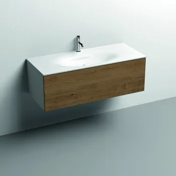 Тумба подвесная Kerasan Shape Mobile 1220х520 , 1 ящик, с СИФОНОМ 936101, боковины белые/фронт дуб, без раковины 9325K3