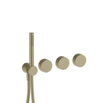 Встроенный смеситель для ванны Fantini Af/21 на 2 потока, ручная лейка FIT, гибкий шланг 150 см, наружная часть, Matt British Gold PVD 27 P6 A817B