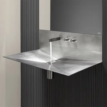 Раковина Antonio Lupi Lavandino 72х44.5х27.5, 3 отв., из нержавеющей стали, со смесителем и самотечным донным клапаном, Stainless steel 316/L А0002438405