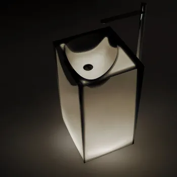 Раковина Antonio Lupi Astro 50х45х85, без отв., слив в пол, с дон. клапан, сифоном и трубой слива, Cristalmood, Nebbia А0002451407