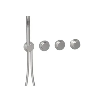 Внешняя часть термостатического смесителя Almar Modular Push на 2 потребителя с модулем ручного душа, нержавеющая сталь брашированная aisi 316 E180433.316