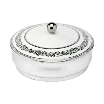 Китайская лакированная коробка с белой керамической крышкой THG Marquise Blanc Decor Platine A7G-A02-4623 серебро