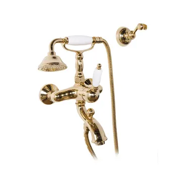Смеситель для ванны с душем Gattoni Orta с белой ручкой, золото 24кт 2700/27D0 OLD