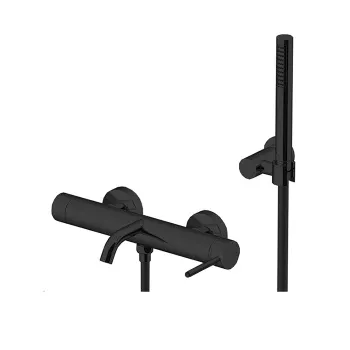 Смеситель для ванны настенный излив Gattoni Circle Two 146 ,с ручной лейкой на держателе, nero opaco 9100/91NO