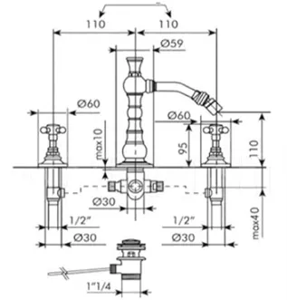 Смеситель для биде Lineatre Margherita 141b 3 24
