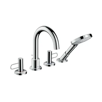 Axor Uno Смеситель на борт ванны, на 4 отв., с рукоятками-петлями, с ручным душем, внешняя часть, цв