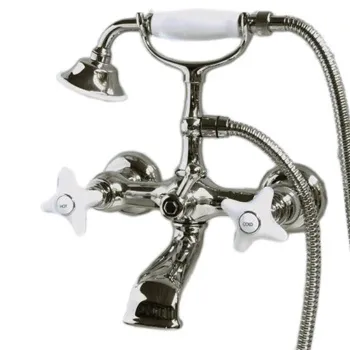 Смеситель для ванны настенный Devon&Devon White Rose с душевым комплектом, шланг+лейка никель блестящий UTWR733NK