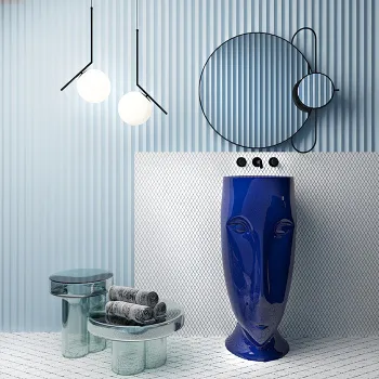 Раковина свободностоящая Kerasan Artwork Moloco, с отверстием для слива в стену, цвет; Blu cobalto lucido 474077