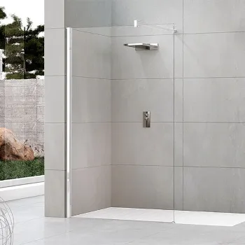 Душевое ограждение Novellini Kuadra H 970-1000х2050, с свободным входом, с настенным кронштейном, стекло прозрачное, профиль белый матовый, KUADH100-1U