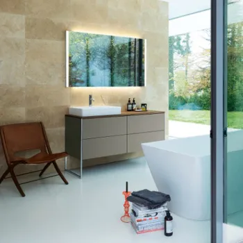 Duravit XSquare База на ножках  на 1 раковину слева L  1400х578х400 мм, с 4 выдв ящик, Цвет фланелево серый матовый (без консоли)