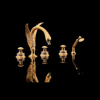 Смеситель на борт ванны Devon&Devon Excelsior Swan с 5 отверстиями переключателем и душем золото 24к EXC-SW150GK