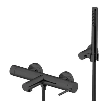 Смеситель настенный для ванны Gattoni Circle One с ручной лейкой на держателе, nero opaco 9000/90NO