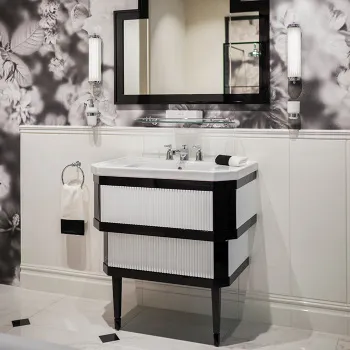 Тумба из лакир дерева Devon&Devon Metropolitan Ceramic DEEP BLACK 89х87.5 с раковиной из белой керамики на 3 отв планки крашенное дерево PURE WHITE METPWL3FBI