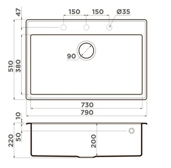 Мойка Omoikiri Tedori 79 Ev 790 510 220 80 Tetogranit 10 4993954