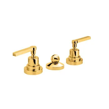 Смеситель для биде Nicolazzi Mac Kinley 05 на 3 отверстия, с 2мя ручками, с душиком, золото 2210GO29