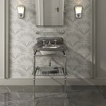 Консоль со столешницей из мрамора серый графит Devon&Devon Sound 600х580хH955 мм металлическая структура с полочкой решеткой хром без раковины DESOUNDGRAFCR