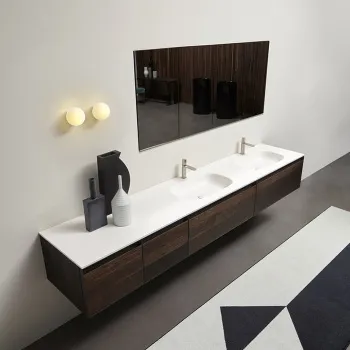 Комплект мебели Antonio Lupi Atelier с тумбами под раковину, 2 раковинами NUVOLA, зеркальным шкафом MANTRA, пеналом ATELIER, светильником BOLLA1, 90, Rovere thermo А0002452985