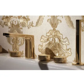 Смеситель на борт ванны Fima Carlo Frattini Texture Collection на 4 отверстие, с ручным душем, золото F5614HOR