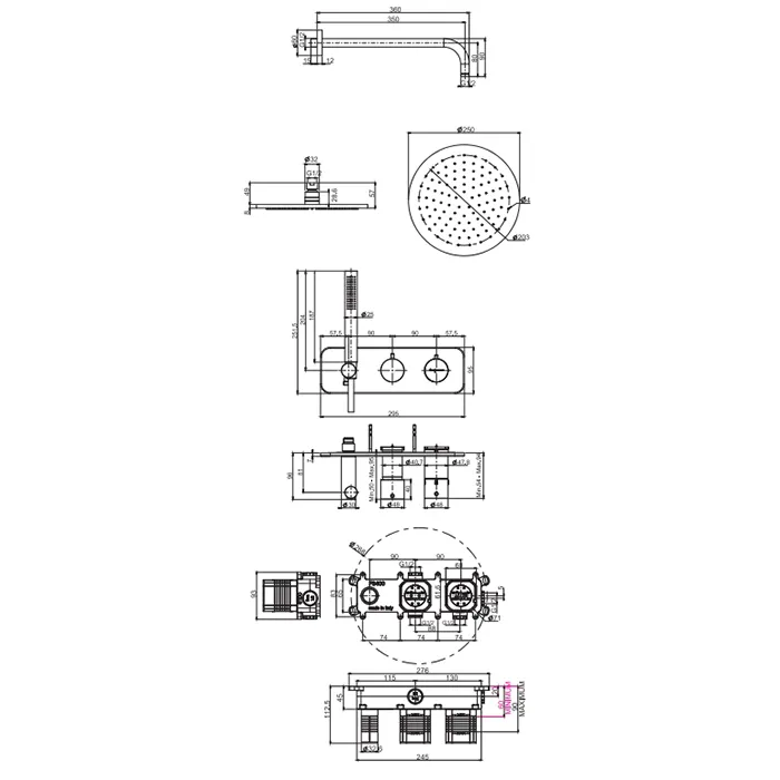 Комплект встроенного смесителя для душа Fima Carlo Frattini FIMATHERM F3149WX3R252CR