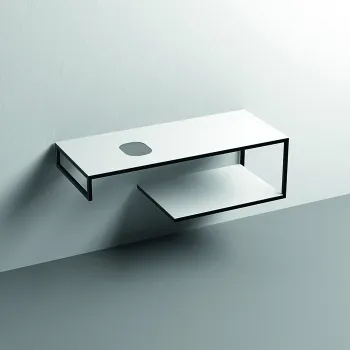 Структура металлическая подвесная Kerasan Louise 120, нерж сталь, с полкой, с отв под раковину,с полотенцедерж, белый матовый 9322k4