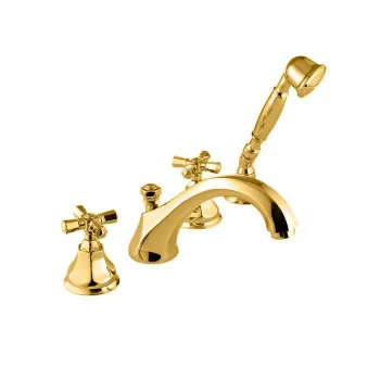 Смеситель на борт ванны Nicolazzi Teide Four на 4 отв., излив: 223 мм, с ручным душем, золото 1904GO45
