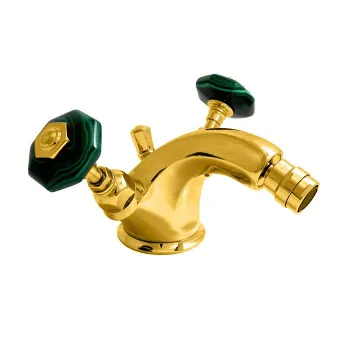 Смеситель для биде Nicolazzi Teide Chic с 2мя ручками malachite, с донным клапаном, излив: 118мм, золото 1934GO15C Malachite