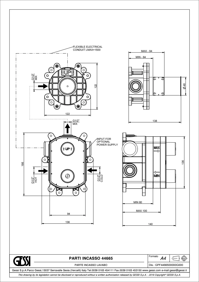 Скрытая часть смесителя Gessi 44665.031 Chrome