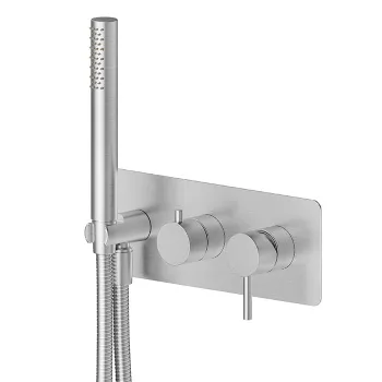 Смеситель для ванны Newform X-steel 316 на 2 выхода, ручной душ, кронштейн, на декоративной платине, для 31030, INOX 69679EX.50.050