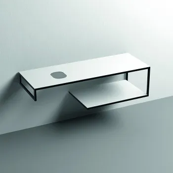 Структура металлическая подвесная Kerasan Louise 140, нерж сталь, с полкой, с отв под раковину,с полотенцедерж, белый матовый 9322k6