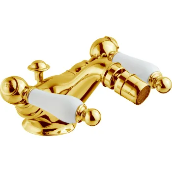 Смеситель для биде Cisal Arcana Toscana на 1 отверстие, с донным клапаном, золото/белый TS00055024