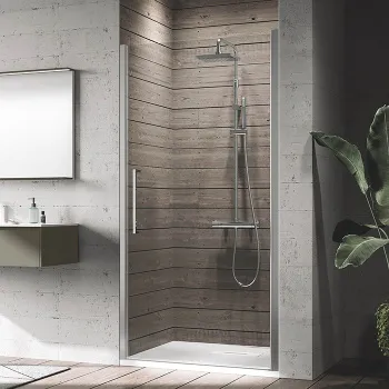 Дверь для душа Novellini Young 780-820х2000, распашная, одностворчатая, реверсивная, открывание внутрь и наружу, профиль хром, стекло прозрачное, Y21B77-1K