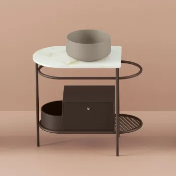 Металлическая консоль с раковиной Artceram Flair 3.0 85х46х75.5, напольная, с выдвижным ящиком и мраморной столешницей, moka/matera TFA009 94