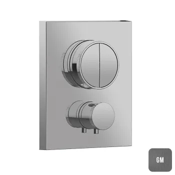 Внешняя часть встраиваемого термостатического смесителя с кнопочным управлением Almar Core для 2-х потребителей, gun metal brushed pvd E176682.GM