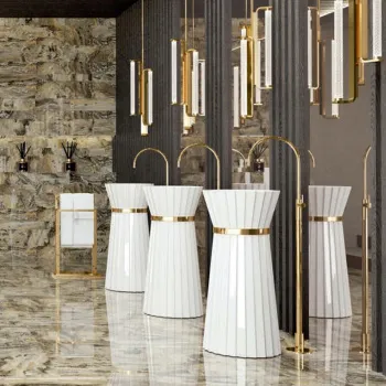 Раковина напольная Oasis Plisse 440х950 мм, без отв. для смесителя, без перелива, c донным клапаном, кольцо золото, белый (упаковка-3-х коробки) 0PLSXXX09544003 (0PI440CEOR)