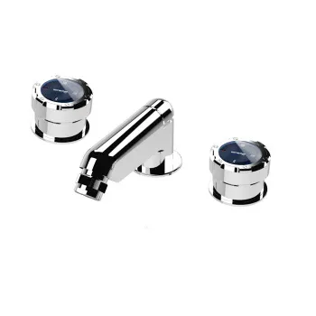 Смеситель для биде Stella Timeaster на 3 отверстия 3601, с донным клапаном, хром, ручка синяя TA 00201 CR00BL