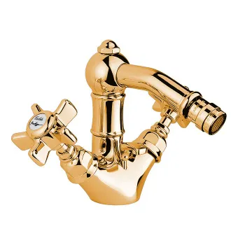 Смеситель для биде Nicolazzi Dames Anglaises с 2мя ручками, на 1 отв., с донным клапаном, излив 127мм, золото 1434GB18