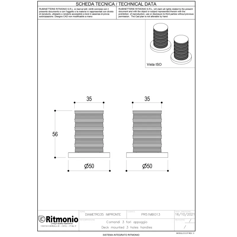 Ручка для смесителя Ritmonio Diametro35 Impronte на три отверстия хром PR51MB013CRL