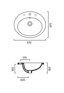 Раковина 57×47 Catalano Italy встраиваемая с 1 отверстием Bianco lucido 0725571001