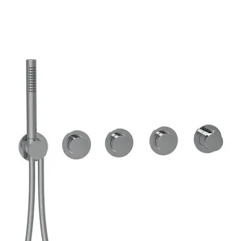 Внешняя часть термостатического смесителя Almar Modular Push на 3 потребителя с модулем ручного душа, оружейный металл брашированный pvd E180434.GM