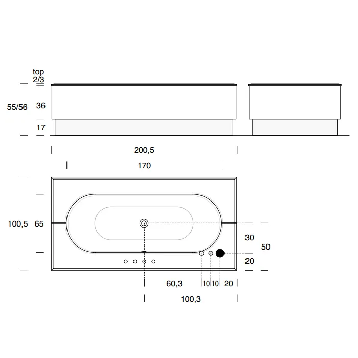 Топ для ванны Vitage Milldue Edition Four Seasons 2005х1005х30, со ступенчатой обработкой, разделен на 2 части по длине, мрамор Emperador, 4402.B21