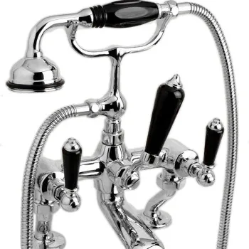 Смеситель для ванны Devon&Devon Black Dandy монтаж на бортик ванны с лейкой и шлангом ручки черные хром MARF40BCRBD