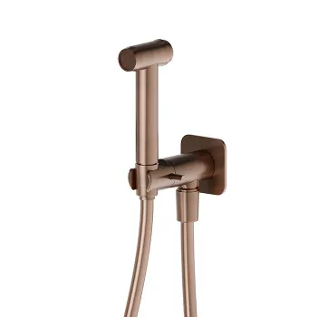 Гигиенический душ Newform X-steel 316 уголок с держателем, с запорным вентилем, на холодную воду, PVD Brushed copper bronze 69644X.59.067