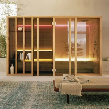 Сауна хаммам Effegibi Yoku Sh Glass 342x170h214, пристенная, сауна чёрный орех/calacatta gold extra YO 30 31 0004