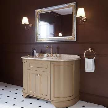 Тумба с раковиной Tw York Simas S53 bi, 129x58xh86, 4 расп. дв., доводч. Blum, ручки бронза, pennellato, декор поталь oro antico YOR4130-PO+S53 bi комплект