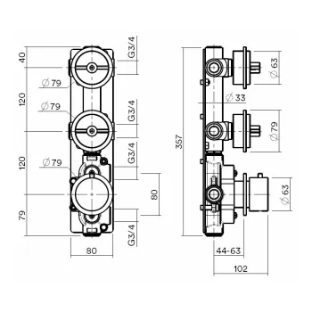 Встраиваемая часть QuadroDesign  для термостатического смеситель 3/4 IN0049