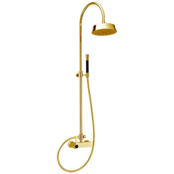 Душевой комплект Cisal Cherie смеситель, стойка с верхним душем, лейка+шланг, золото/черный CH0040547C