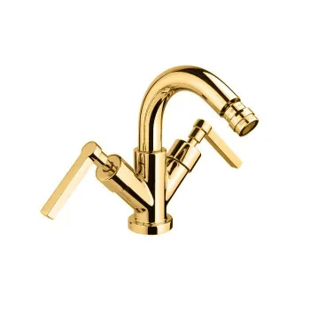 Смеситель для биде Nicolazzi Mac Kinley 05 на 1 отверстие, с 2мя ручками, излив: 137мм, золото 2237GO29