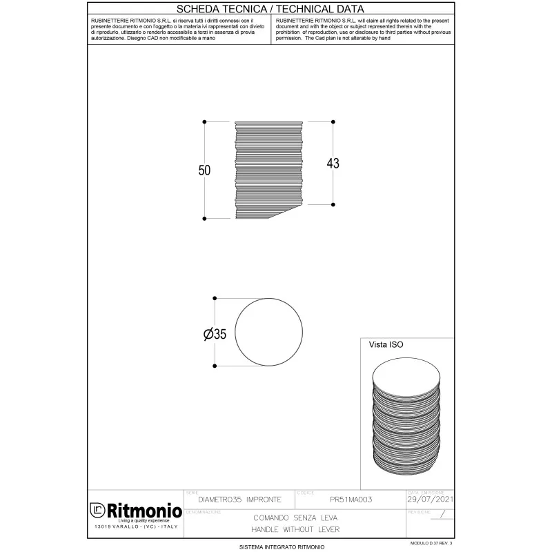 Ручка для смесителя Ritmonio Diametro35 Impronte хром PR51MA003CRL