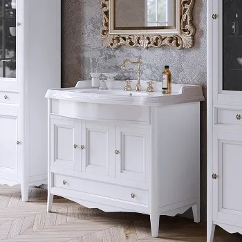 Тумба с раковиной Tw Veronica Simas AR874bix1 105x56, с 1отв., 3 расп. дв. и 1ящик, доводч. Blum, ручки Riflesso бронза, bianco VER4105-B+AR874bi*1 комплект